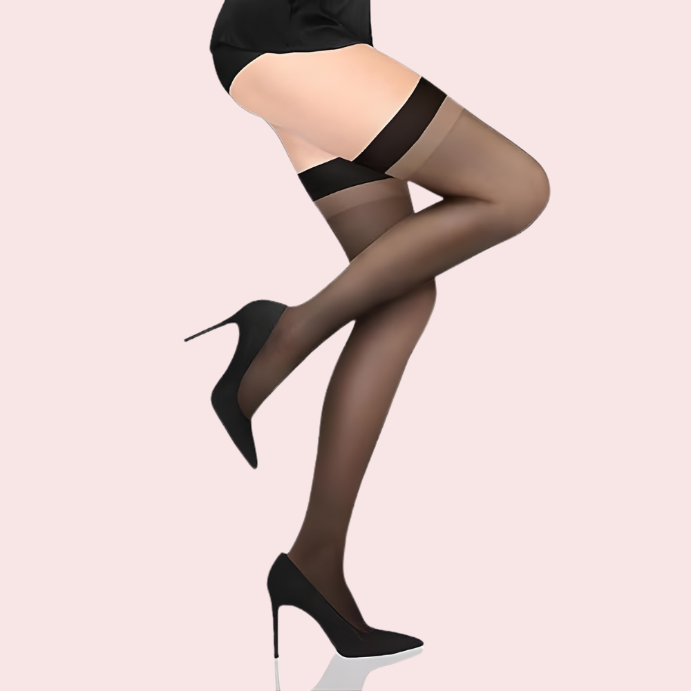 Dual-Shade Thigh-High Sheer Stockings – Pack of 2 (Grey &amp; Black)